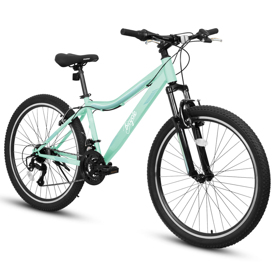 A26208D Mountain Bike 24 26 Inch, High-Density Carbon Steel Frame, 21 Speed, Front Suspension, Dual V-Brakes, Pre-Assembled For Men Women Teens