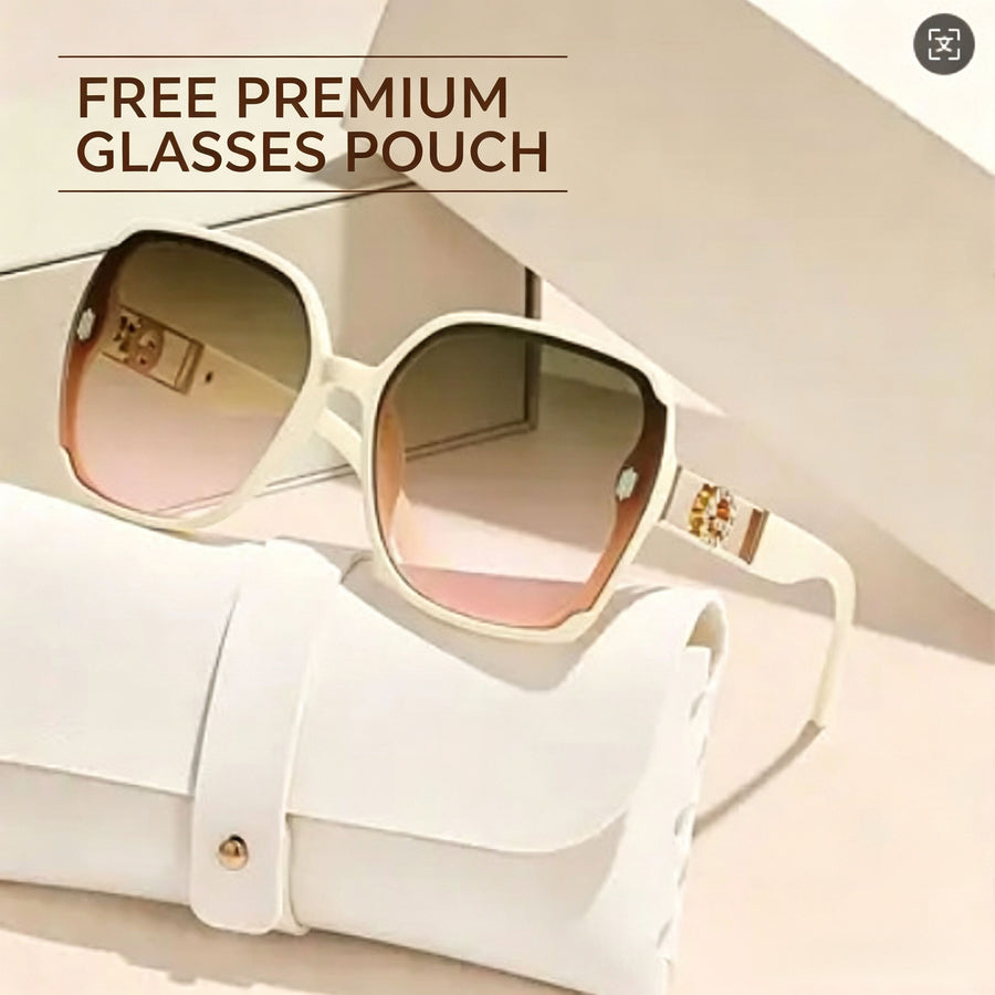 Trendy Large Frame Sun Glasses For Ladies, Dual Color Frame, Stylish Temple Detail For Daily Wear.