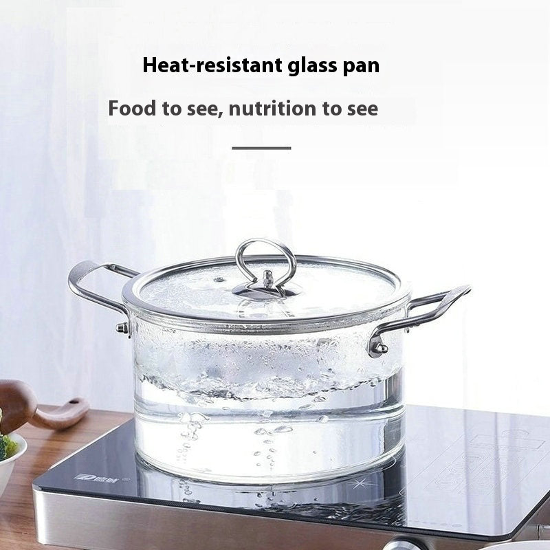 Stainless Steel Handle Open Flame Glass Pot