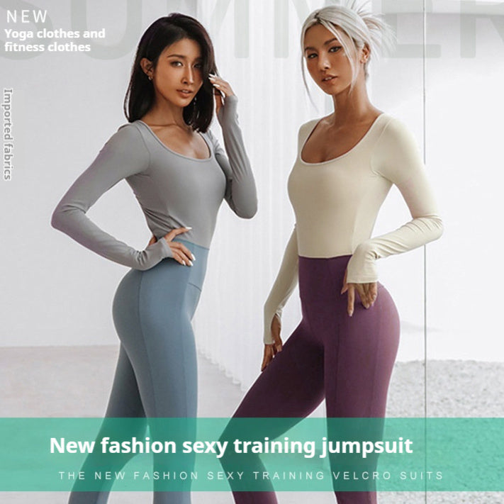 Stitching Fitness Suit Women's Spring And Autumn Long Sleeve One-piece Beauty Back