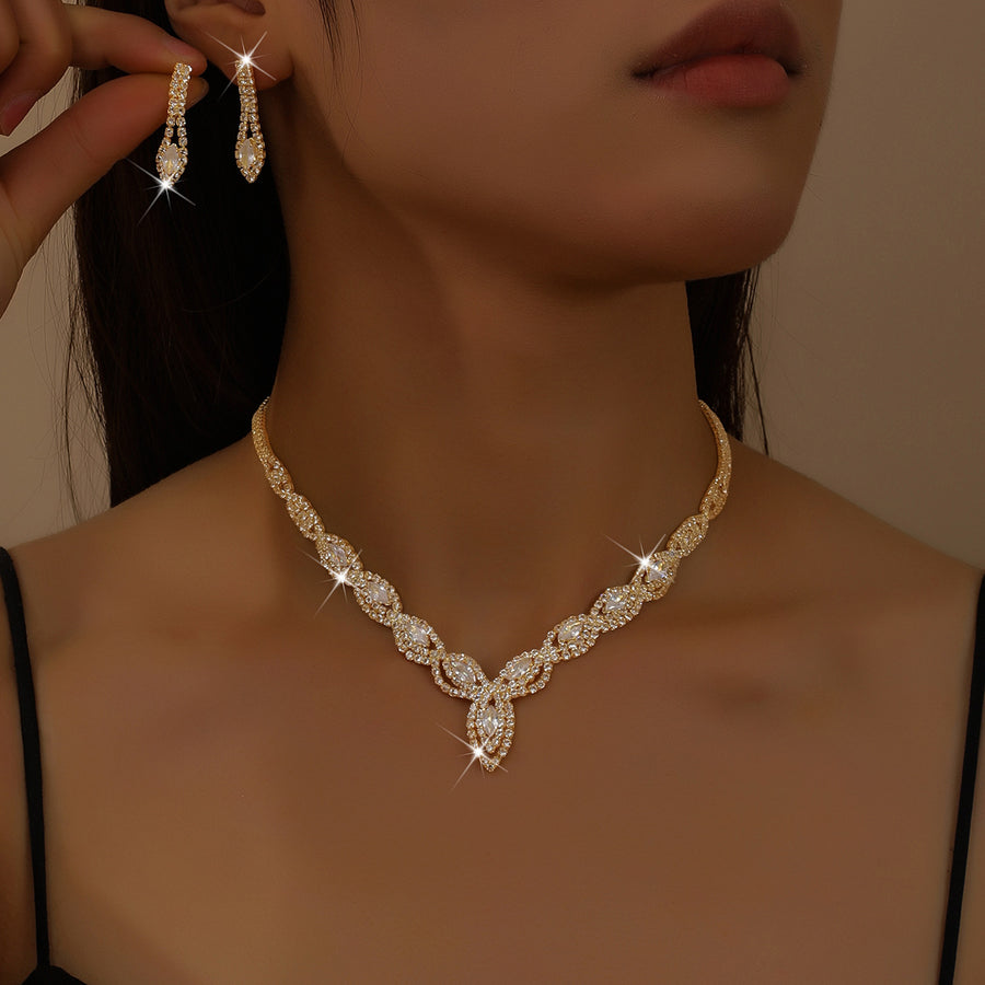 Eco-friendly Jewelry Wholesale, Fashionable New Necklace And Earring Two-piece Set, Shiny Zircon Bridal Jewelry Set
