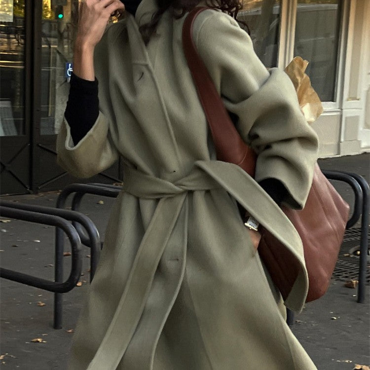 Shawl Collar Loose Lace-up Woolen Coat