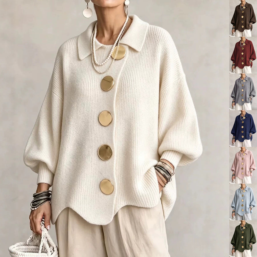 Button-down Cardigan Women's Fall Winter Lapel Button Knitted Jacket Long Sleeve Loose Fit Sweater Outerwear