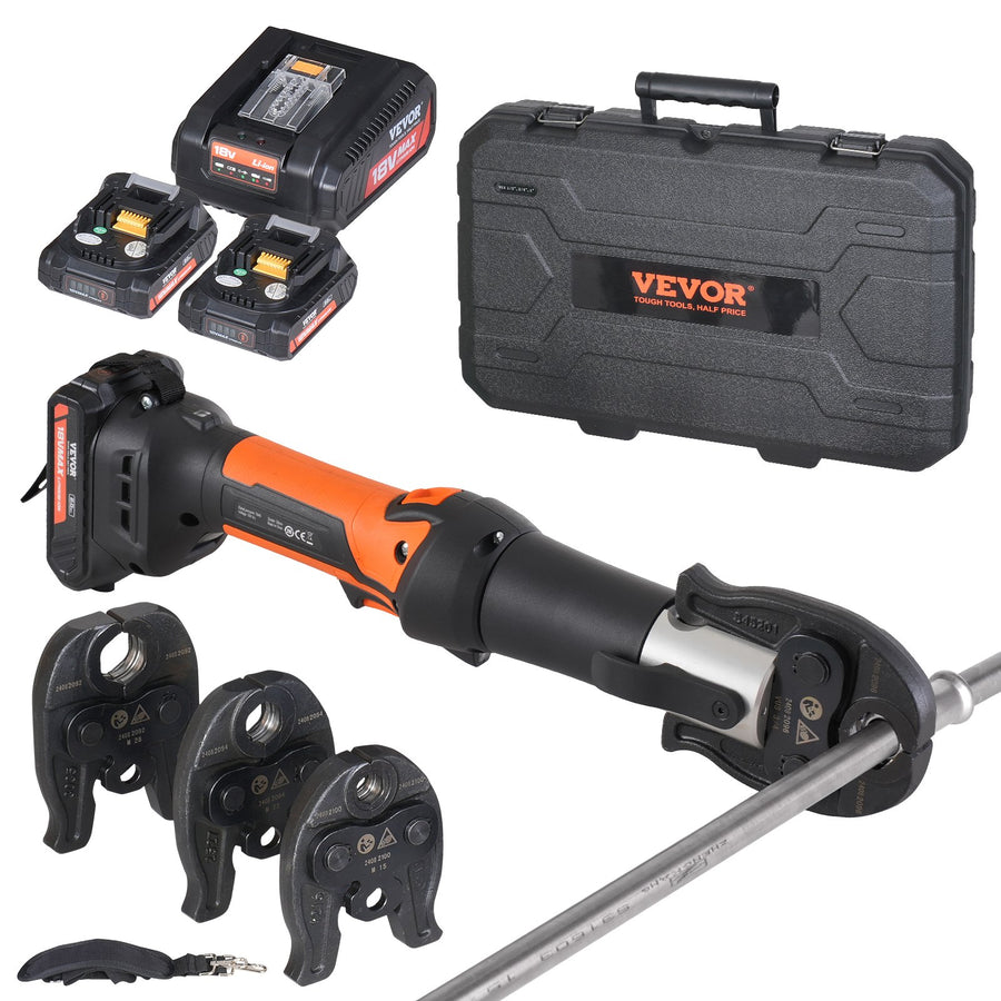 Presswerkzeug Und Akku-Set, Pro-Presswerkzeug, Elektrisches Rohr-Crimpwerkzeug Mit M15-, M22-, M28-Backen, Presswerkzeug-Set Mit 2 Stück 18-V-2,0-Ah-Akku, Schnellladegerät Und Tragetasche