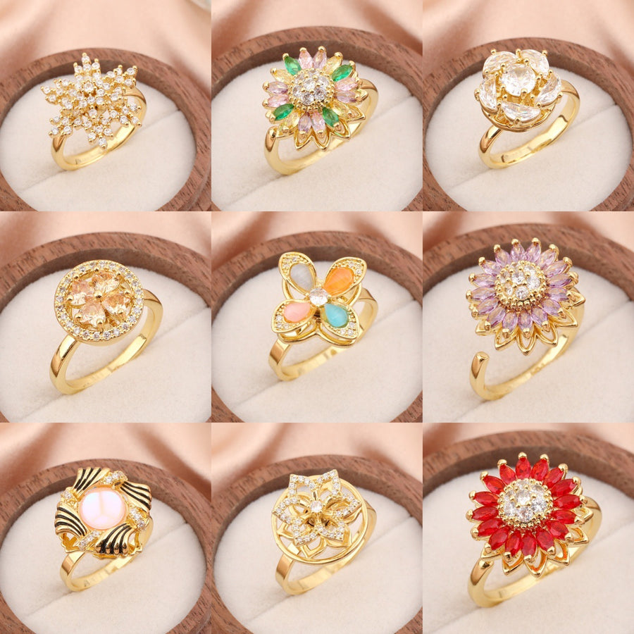 European And American Hot-Selling Rotating Ring For Women, Micro-Paved Zircon, Versatile, Fashionable, Accessible Luxury, Copper-Plated 18K Gold Ring Wholesale