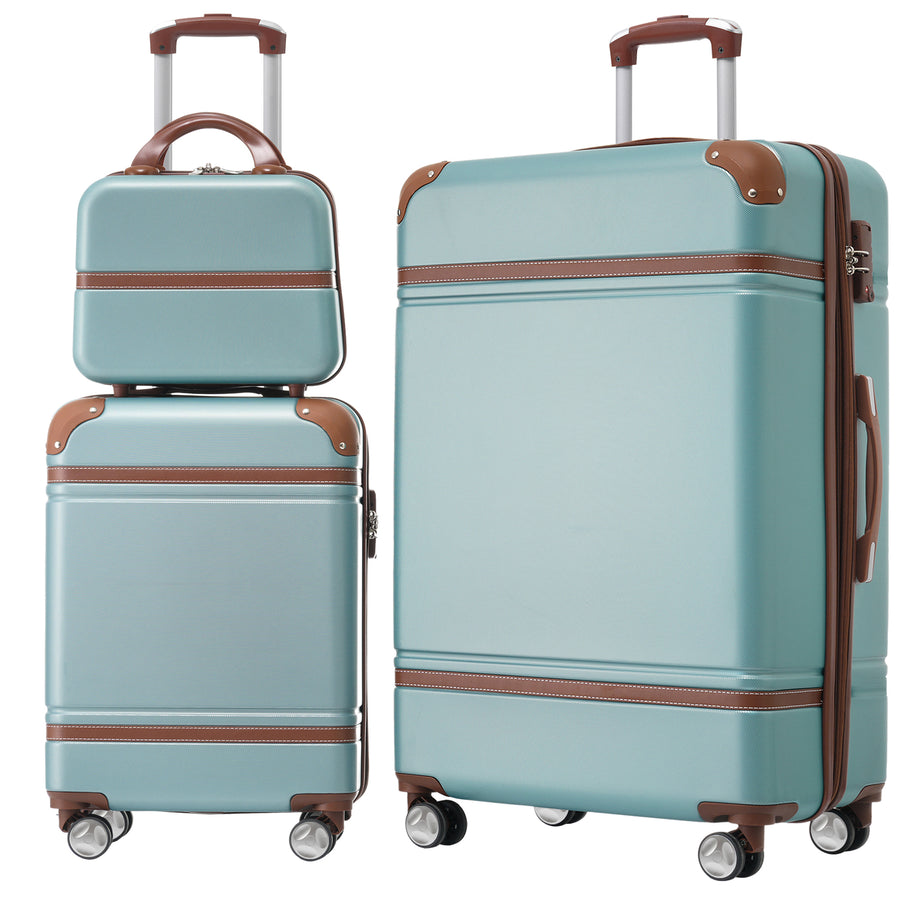 Hardshell Luggage Sets 3 Pieces 20-28 Luggages And Cosmetic Case Spinner Suitcase With TSA Lock Lightweight,Green