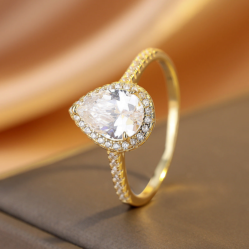 Waterdrop Zircon Ring For Women Light Luxury With A High-End Feel