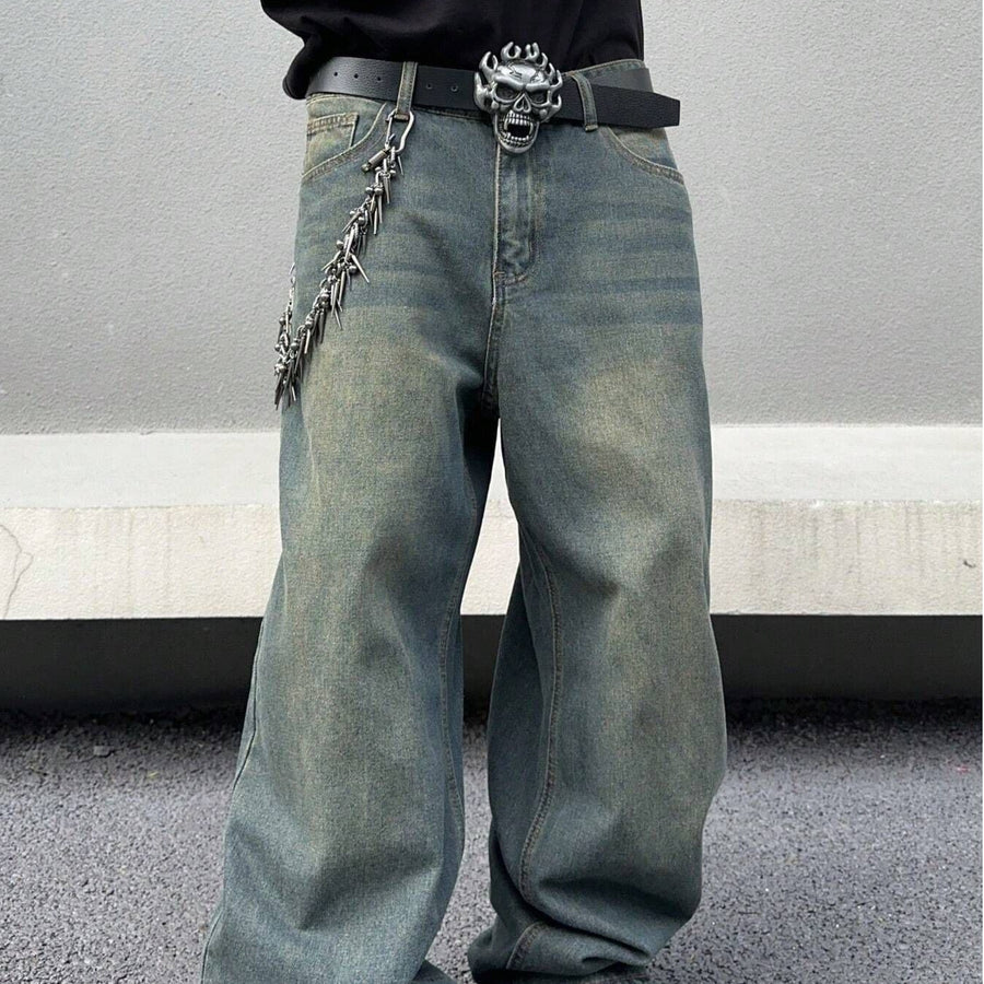 Men's American-style Streetwear Vintage Washed Wide-leg Jeans
