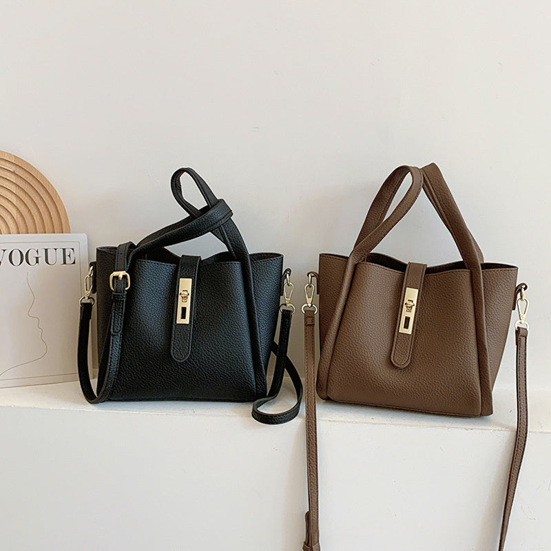 Retro Shoulder Messenger Bag Textured Portable Bucket Bag