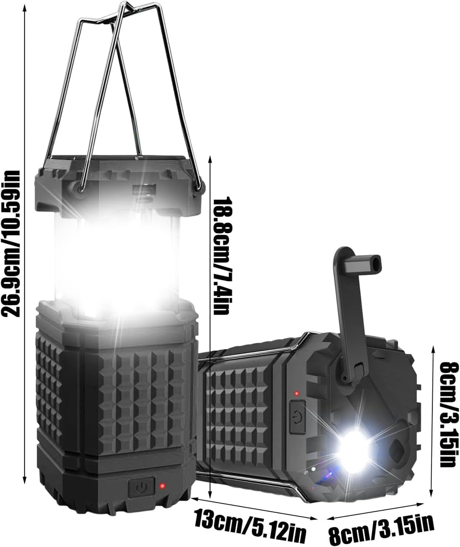 3 In 1 Solar Hand Crank LED Camping Lantern Collapsible Flashlight 200LM Power Bank IPX4
