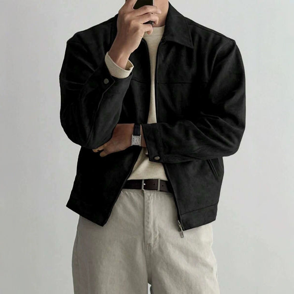 Men's Lapel Jacket, Faux Suede Zip-Up Short Coat