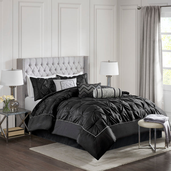 7 Piece Tufted Comforter Set Black Cal King