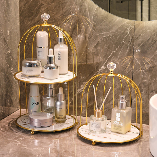 Bathroom Bird Cage Organizer  Makeup And Skincare Storage Shelf For Vanity Countertop, Multi Tier Metal Cosmetic Display Stand For Bathroom, Toilet, Washroom Vintage Elegant Style
