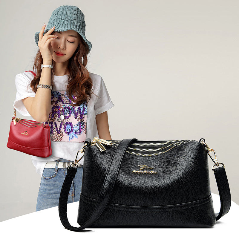 Trendy Three-pocket Mini Square Shoulder Crossbody Soft-leather Mom Bag