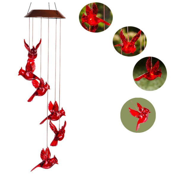 Outdoor Solar Flame Bird Wind Chime Lamp Colorful Decorative Chandelier