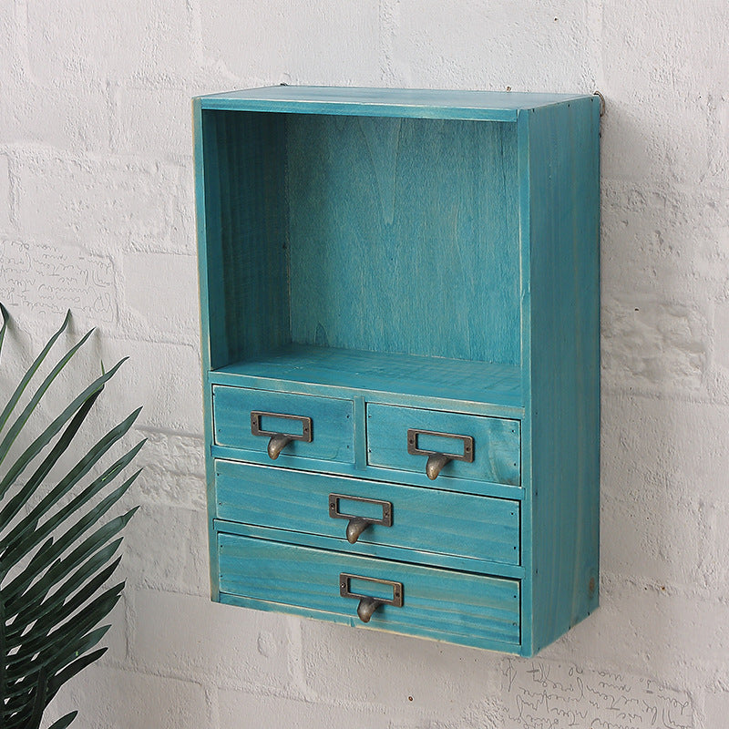 No Hole Wooden Wall Shelf Wall Decoration Wall Cabinet Creative Lattice Storage Cabinet Living Room Bedroom Storage Rack