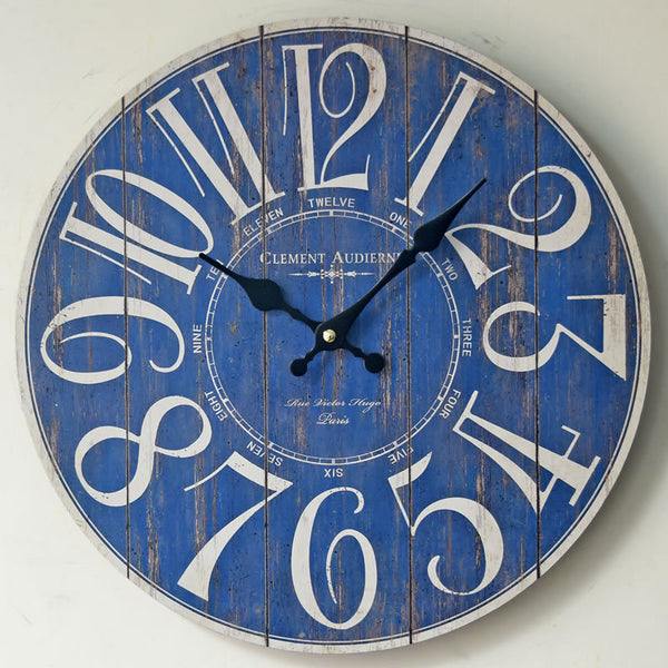 Blue Digital Wall Clock Creative Old Wooden Wall Sticker Clock