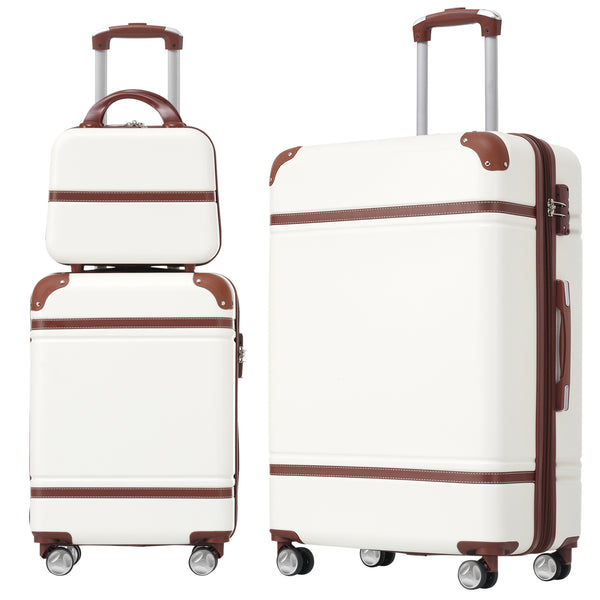 Hardshell Luggage Sets 3 Pieces 20-28  Luggages And Cosmetic Case Spinner Suitcase With TSA Lock  Lightweight,White
