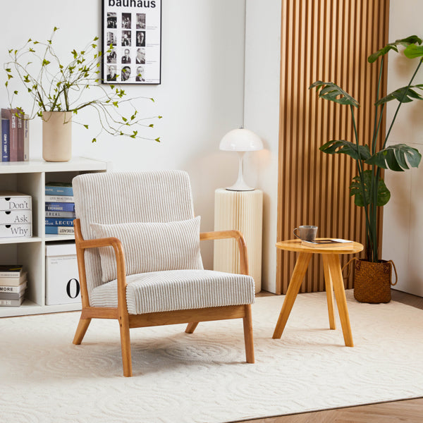 Mid-Century Modern Armchair Upholstered With Pillows And Solid Wood Frame