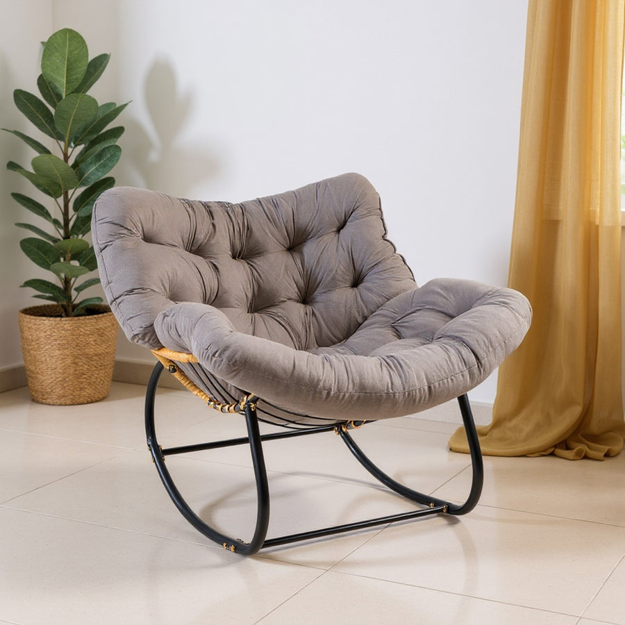 Garden Rocking Chair - Rattan Wicker Egg Chair Cushioned Seat With Metal Frame