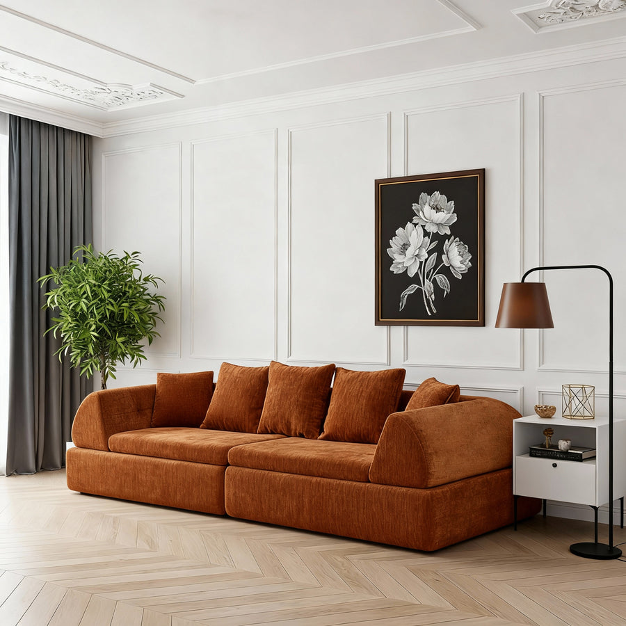 Cloud Modular Sectional Sofa  Shape Boneless Couch W Ottoman & Deep Fluffy Seat, No Assembly Required For Living Room Bedroom,Orange