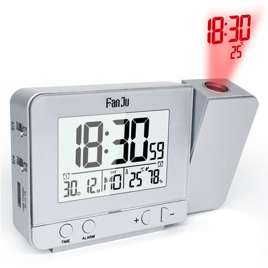 FanJu FJ3531 Projection Alarm Clock With Temperature And Time Projection USB Charger Indoor Temperature And Humidity Desk Clock