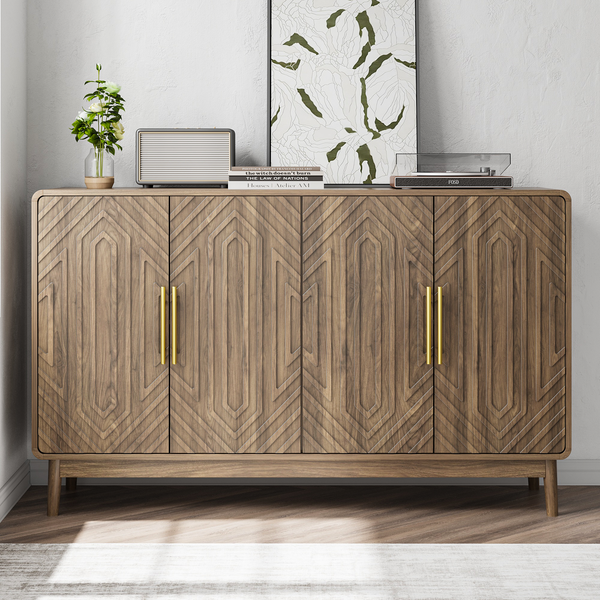 Sideboard Buffet Cabinet With Storage ,Carved 4 Door Sideboard,Multifunctional Accent Cabinet With Adjustable Layer Board For Living Room, Entryway, Hallway, Office, Kitchen And Dining Room