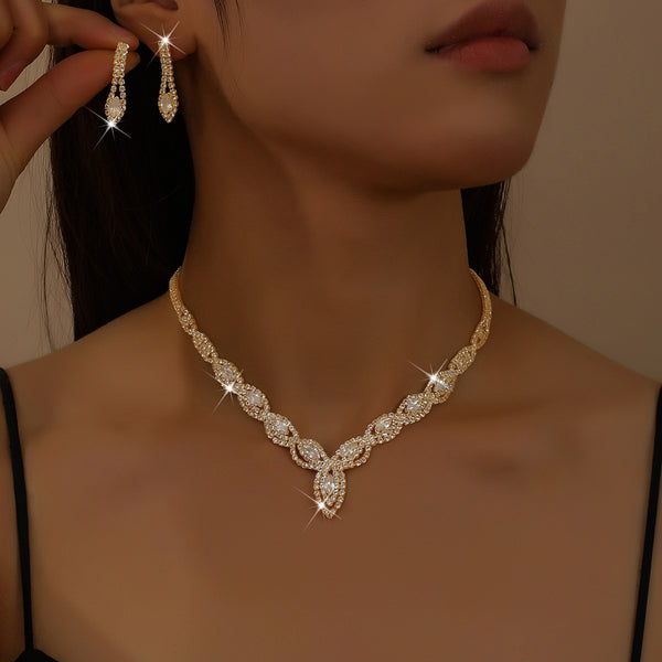 Eco-friendly Jewelry Wholesale, Fashionable New Necklace And Earring Two-piece Set, Shiny Zircon Bridal Jewelry Set