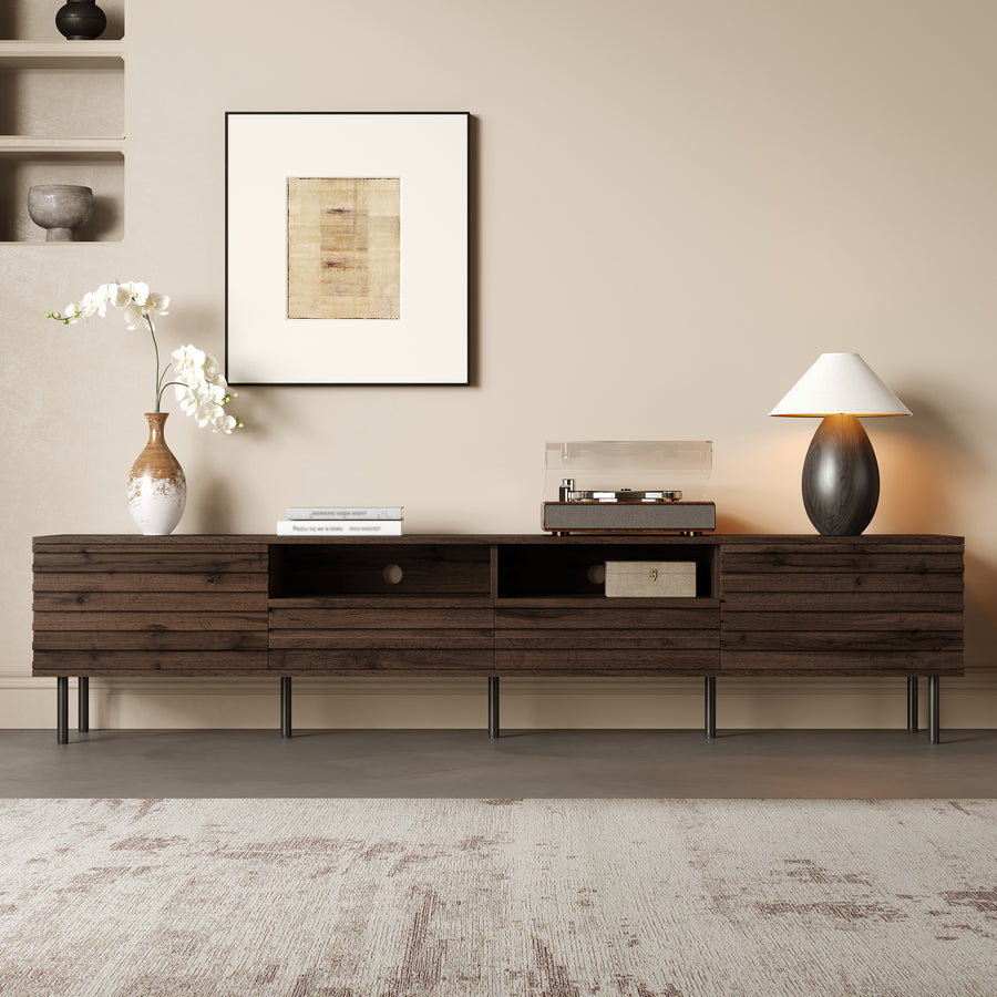 78 Inch Modern TV Stand For TVs Up To 85, Entertainment Center With Closed Storage & Cable Management, Soft-Closing Hinges, Iron Legs For Living Room