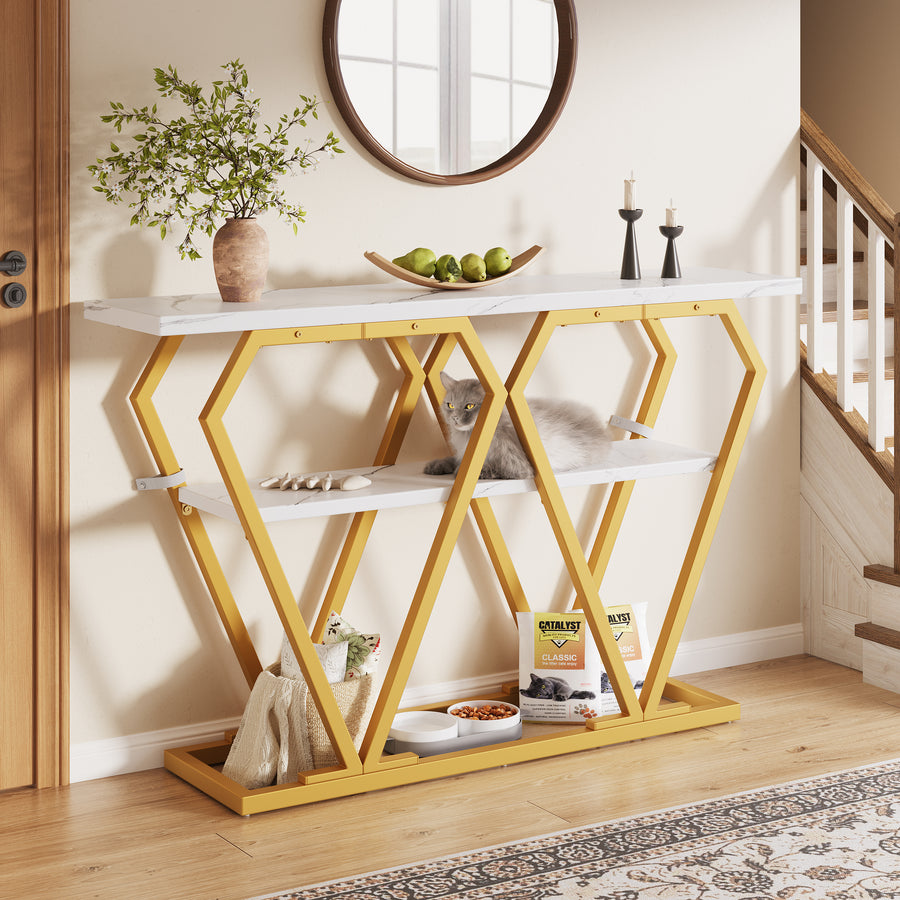Console Table 1 Piece - 120 X 29.5 X 80 Cm - Dining & Kitchen Table, Balcony Table - Wooden Table With Marble-look Top