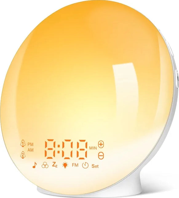 LED Wake-Up Light Alarm Clock, Bright Bedside Lamp With Radio, 20 Brightness Levels, Dawn-Dusk Simulator, 2 Alarms 7 Natural Sounds