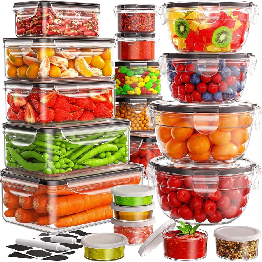 40 Piece Food Storage Containers With Lids Airtight Leakproof Meal Prep Set Labels Pen