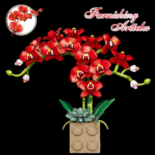 Building Blocks Phalaenopsis Potted Bonsai Bouquet Building Block Ornaments