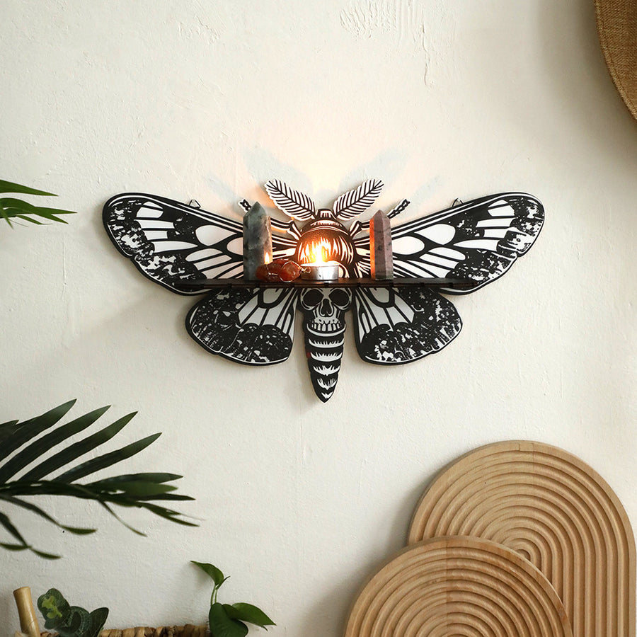 Wooden Hollow Moths Shape Crystal Wall Mounted Storage Rack