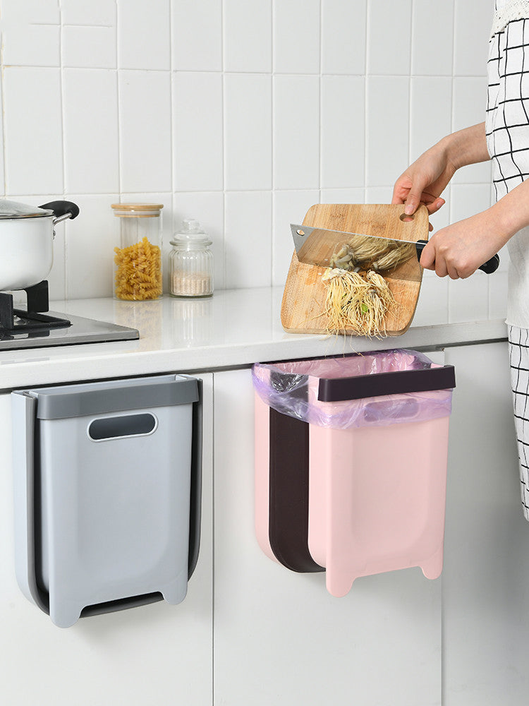 Trash Can Household Folding Paper Basket Hanging Sorting Bin