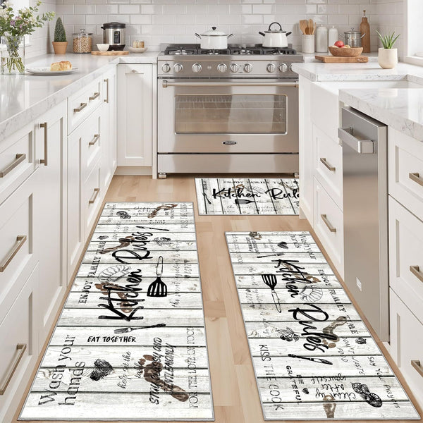 Kitchen Non-Slip Wood-Grain Crystal Fleece Floor Mat