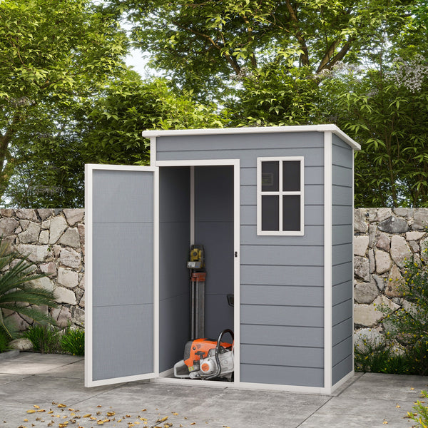 Resin Garden Shed, 5x3 Outdoor Storage Shed with Lock, Window, Vent, Utility Tool Shed for Backyard, Patio, Gray
