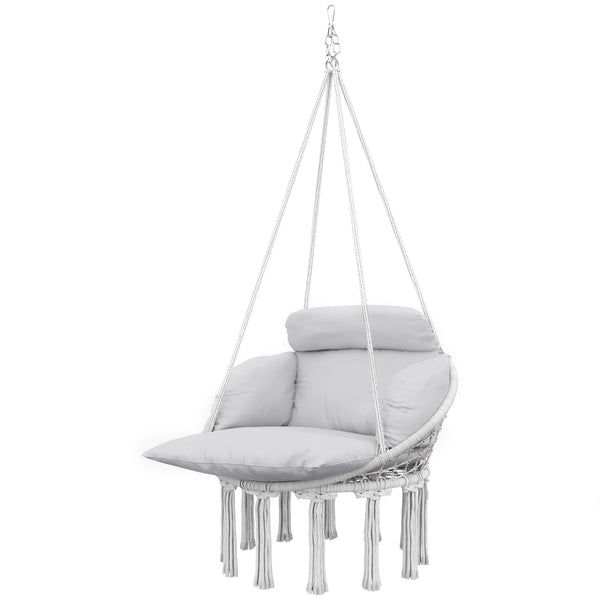 Hammock Swing Chair, Hanging Chair With Large Cushion, Chain, Steel Frame For Indoor Outdoor Use, Gray