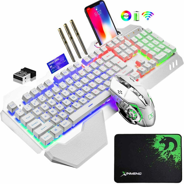 3in1 2.4G Wireless Rainbow Gaming Keyboard Mouse Set LED Backlit For PC PS4