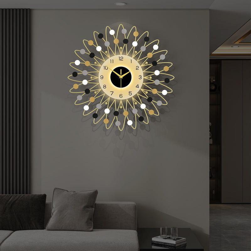 Modern Gold Starburst Wall Clock Decorative Metal Living Room Accent