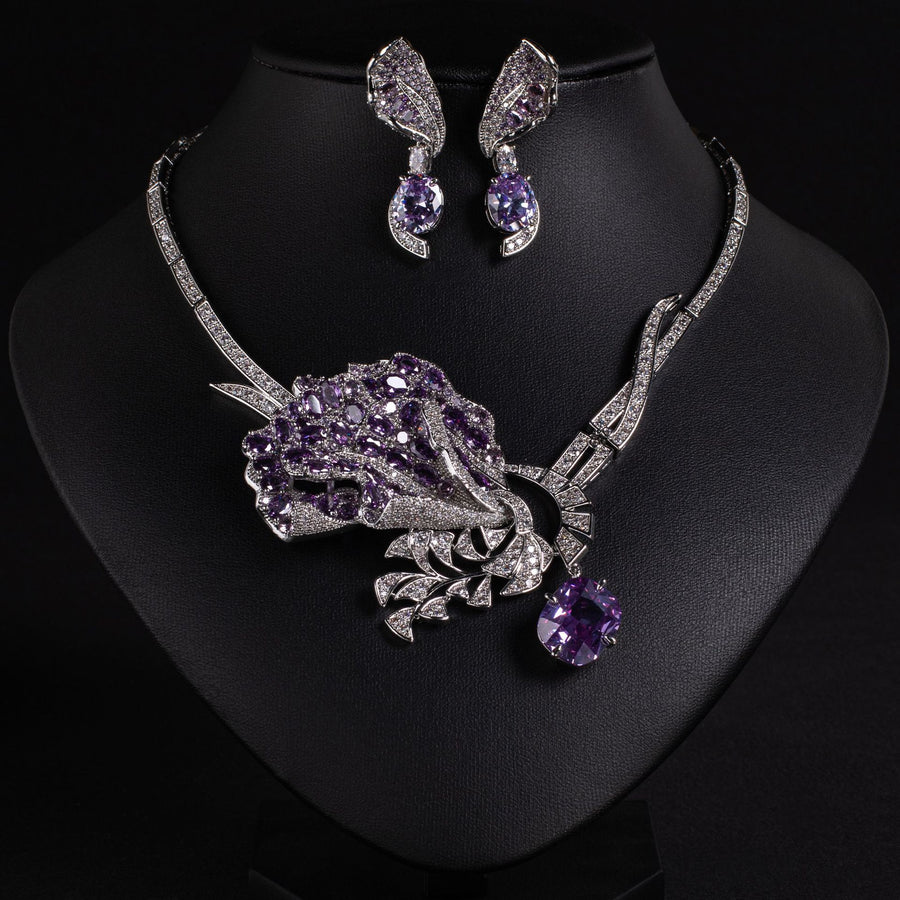 Rose Flower Necklace And Earring Set, Elegant Jewelry For Women, Date Gift, Bride, Bridesmaid, Middle Eastern Cross-Border Jewelry