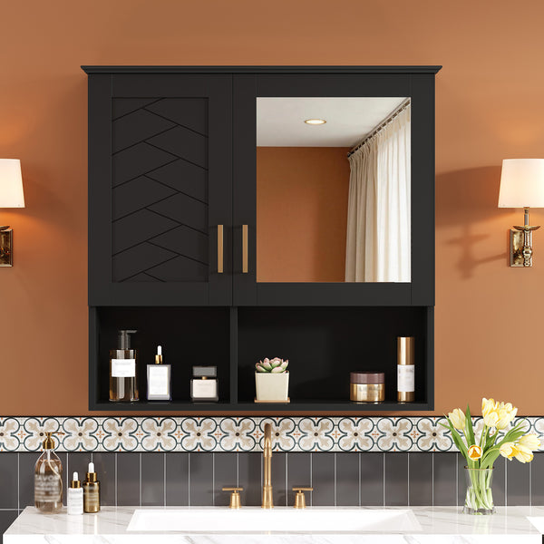 2-in-1 Bathroom Mirror Cabinet, 30 Inch Wall Mounted Medicine Cabinet With Adjustable Shelves & Soft Close Doors, High-Define Mirror With Storage For Bathroom Vanity