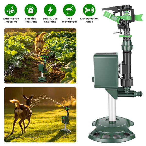 Solar Powered Motion Sensor Animal Repellent Sprinkler With Flashing Light Outdoor Animal Deterrent For Cats Dogs Squirrels Birds Raccons Deer And More