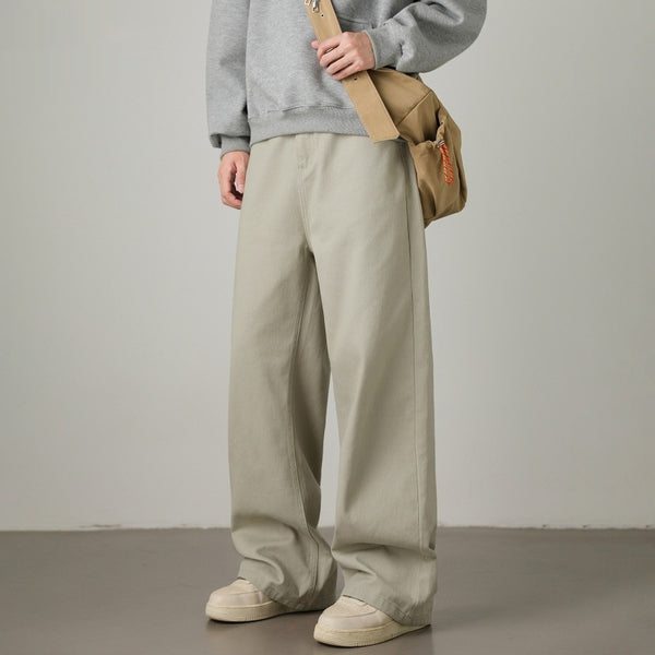 Mens Cotton Loose-fit Retro Twill Semi-elastic Long Pants