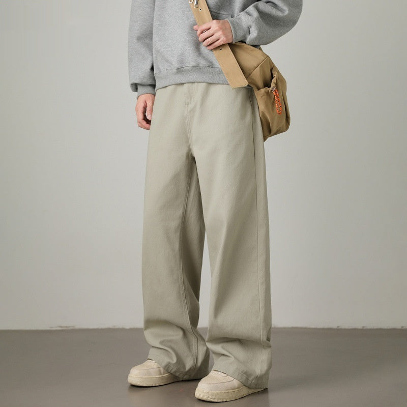 Mens Cotton Loose-fit Retro Twill Semi-elastic Long Pants