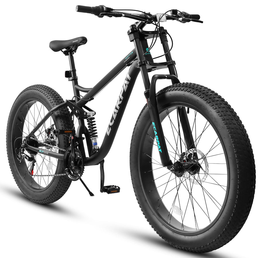 A26309 26 Inch Mountain Bike,Full-Suspension 21 Speeds Drivetrain With Disc-Brake Bicycle, 26x4inch Fat Tire Bike For Men