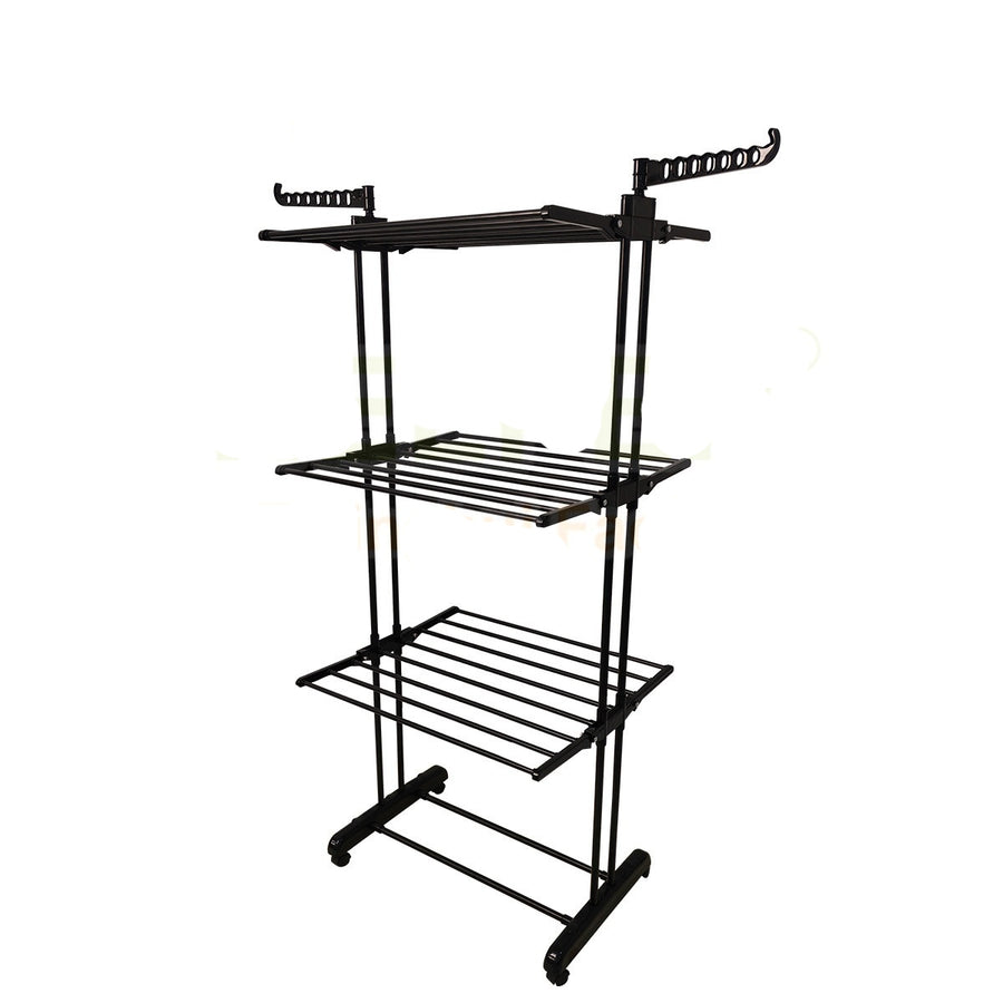 Multi-functional Three-tier Floor Clothes Rack Movable