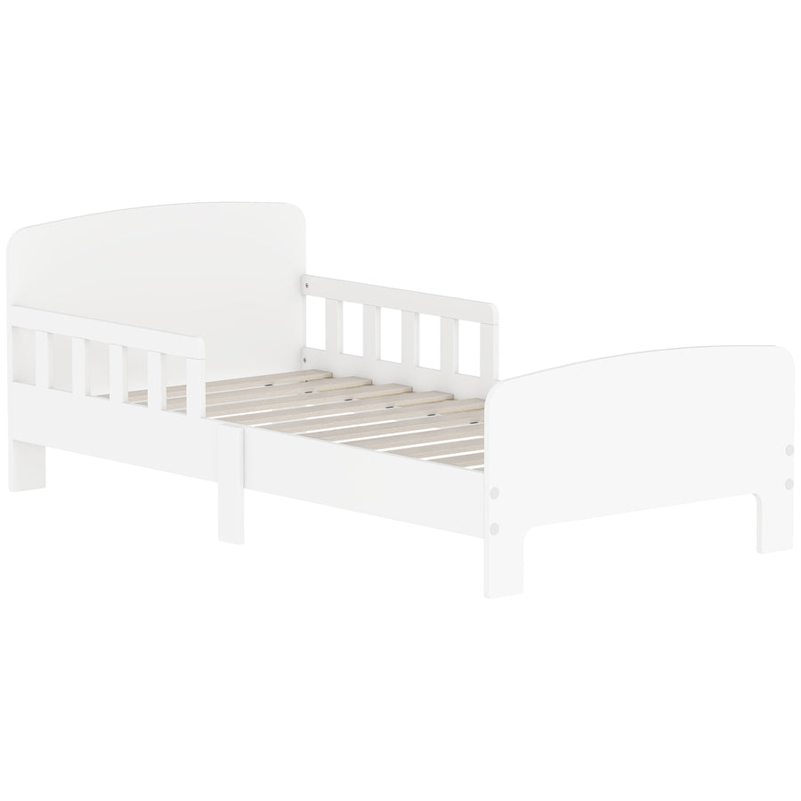 Toddler Bed, Kids Bed Frame With Safety Side Rails, Kids Bedroom Furniture For Ages 3-8 Years, White