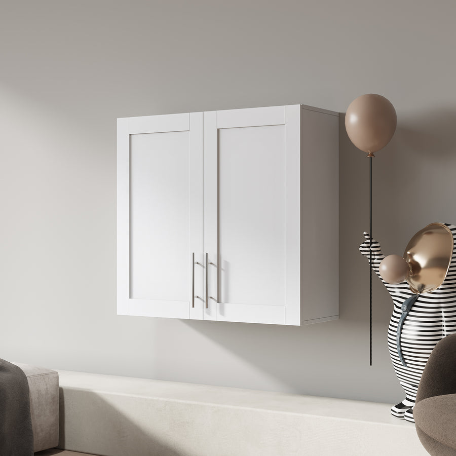 Stackable Wall Mounted Storage Cabinet, 11.81 D X 31.50W X 29.92 H, White