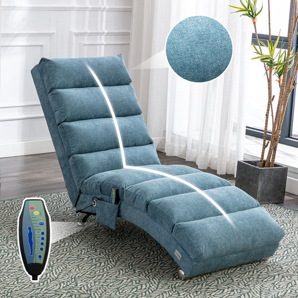 COOLMORE Luxury Upholstered Chaise Lounge Chair With Vibration For Relaxation, Modern Fixed Back Fabric Leisure Recliner Sofa For Living Room Bedroom